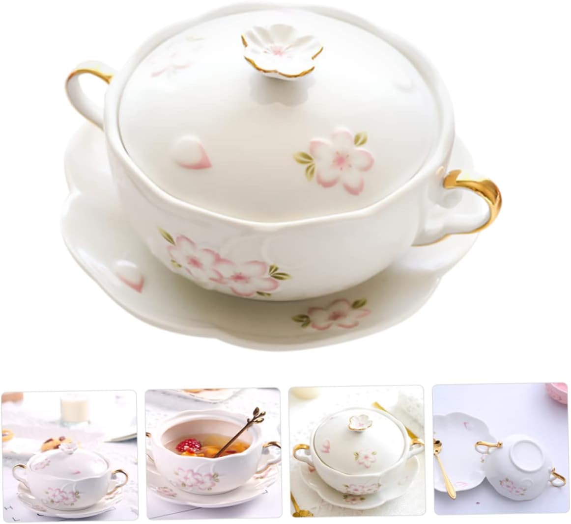 Elegant Dual-handle Soup Bowl Versatile Ceramic Dessert Container for Soups Noodles Ramen and Fruits Home and Kitchen Use