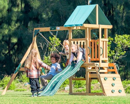 DOLPHIN PLAYGROUND T Swing Set with 2 Swings, Slide, Climbing Wall, Chalkboard, Picnic Table and Telescope - Image 3