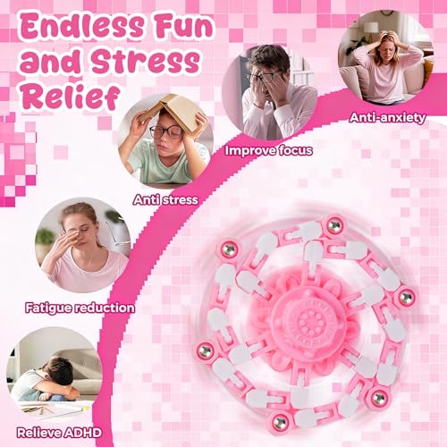 Image of 24PCS Pink Transformable Fidget Spinners,Sensory Bulk Robot Fidget Stress Relief Toys for Girls,Bulk Sensory Fidget Stress Relief Toys for Girls
