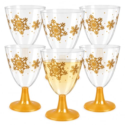 Copas de agua, Copa de Vino, Plástico, Diseño Copo Dorado, Pack 6 unidades
