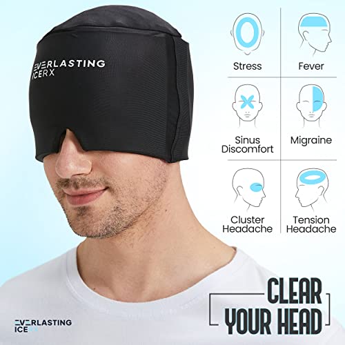 Form Fitting Gel Ice Headache Relief Hat - Cold Therapy Headache Relief Cap/Ice Head Wrap Ice Pack Mask, Cold Compress Headache Relief Cap For Tension & Stress, 20% More Gel, Migraine Relief #TOP1