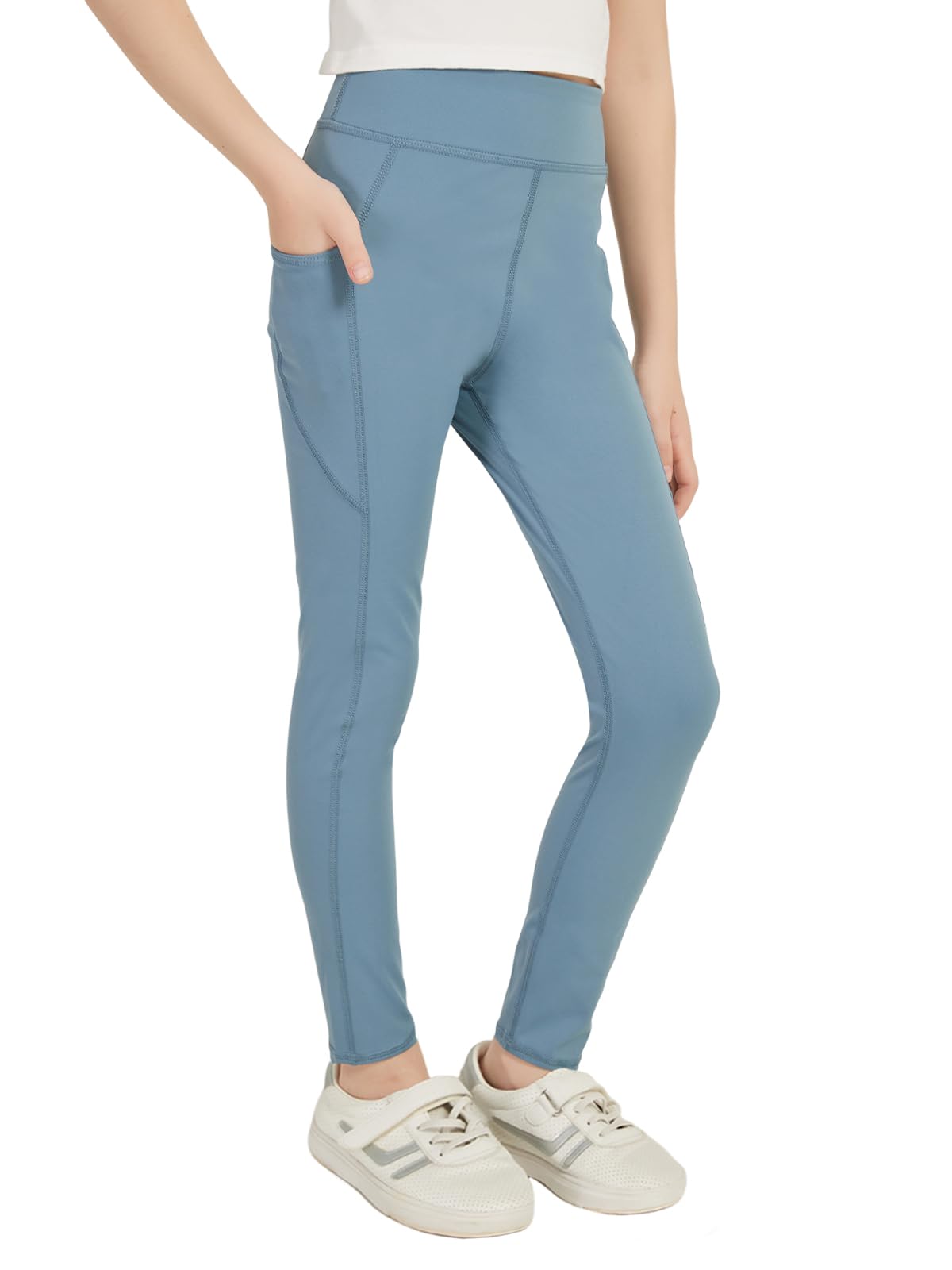 zffriction Sportleggings Mädchen Lang Sporthose mit 2 Taschen Schwarze Leggings Kinder Turnhose Gymnastikhose für Jogging, Training, Yoga