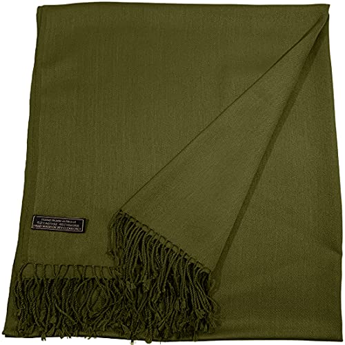 CJ Apparel Olive Green Solid Color Tassels Design Nepalese Shawl Scarf Wrap Stole Throw Head Wrap Pashmina Hand Made in Nepal New3