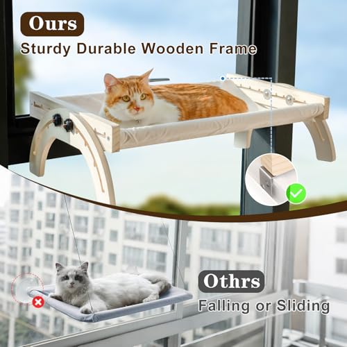 Cat Perch for Window XiaZ Cats Hammock Indoor Cat Bed for Window Wall Shelves Adjustable 50LB Bearing Wooden Frame W/Detachable Washable Cushion Perfect for Bird Watching Sunbathing S 19 * 16 * 8in