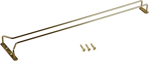 Miniatura 4 de Juego de 2 estantes para copas de vino de 24 pulgadas, acabado de latón, estante para colgar debajo del gabinete, soporte para copas de vino,