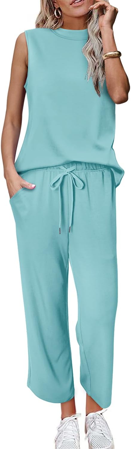 CHICZONE Two Piece Summer Sets for Women Casual Travel Vacation Outfits Wide Leg Crop Pants Lounge Sets - Image 2