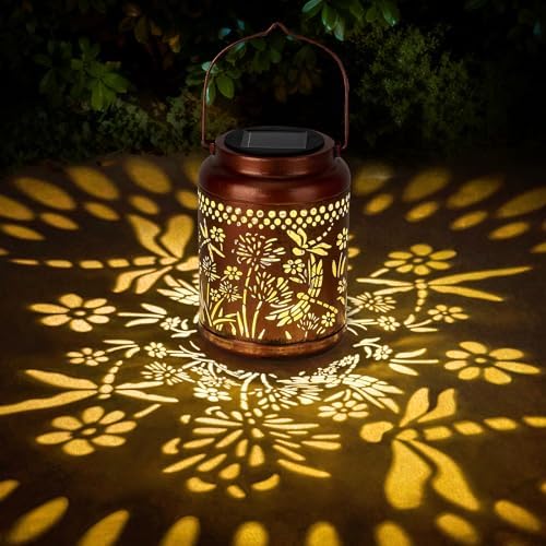 Dragonfly Gift Solar Lanterns Outdoor Waterproof - Dragonfly Garden Decor Hanging Solar Lantern Metal Decorations for Patio Yard Lawn Porch Pathway, Christmas Decor Birthday Gift for Women Mom Grandma