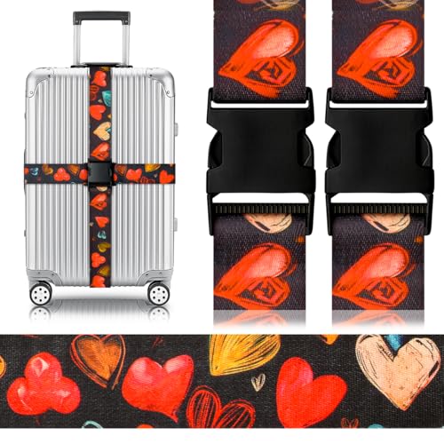 Image of Gutsdoor Luggage Straps for Suitcases Adjustable Travel Belt, Connector Holds Suitcase Bright Colorful Identifiers Travel Bag Accessories (Heart Black)