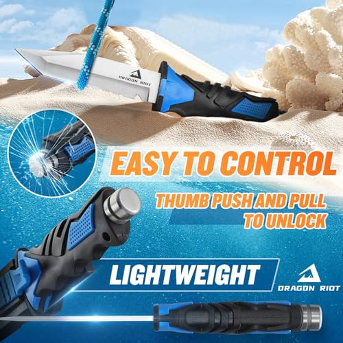 DRAGON RIOT Diving Knife with Leg Straps & Sheath, Stainless Sharp One Blade with Both Straight and Serrated Edge Scuba Dive Knife for Spearfishing, Snorkeling