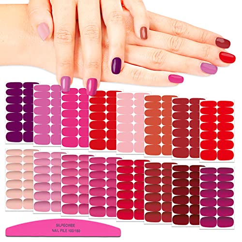 Silpecwee 224 Pieces 16 Sheets Solid Color And Matte Nail Wraps Self Adhesive Nail Stickers Nail Polish Strips For Women Nail Art Stickers Nail Accessories With 1Pc Nail File #TOP7