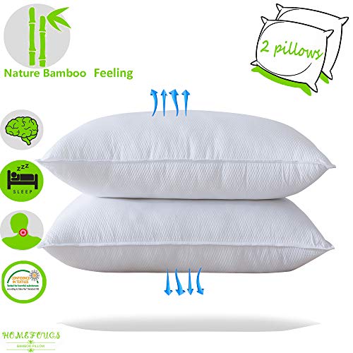 HOMEFOUCS Standard Size Bamboo Fiber Pillows Pair, Medium and Soft Firmness, Hotel Pillow(48X74cm) 2 Pack - Image 4