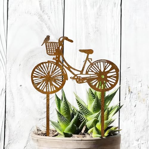 WRQIOO Piquet de jardin en forme de vélo, décoration de jardin en métal, rouille pour jardin, 25,5 x 15 cm