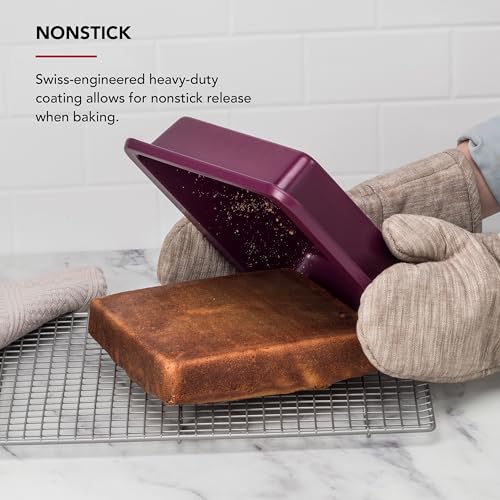 Image of KitchenAid Nonstick Aluminized Steel Square Cake Pan, Dishwasher Safe, Beetroot, 9 Inch