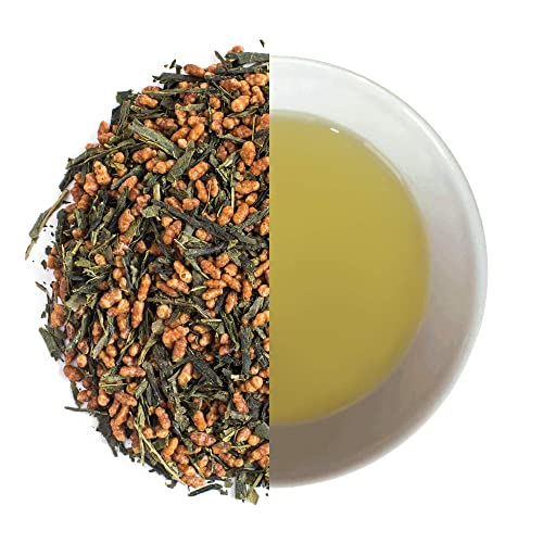 Moya Organischer Grün-Tee Genmaicha 60 g | Loseblatttee mit geröstetem, gepufftem braunem Reis | Grüner Genmai Cha aus Japan | Vegan Freundlich | in mehrfarbiger Metalldose | Perfekt Geschenk
