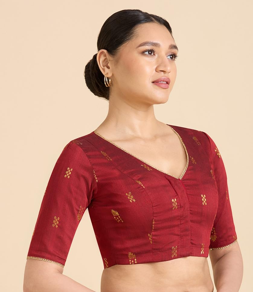 Image of Studio Shringaar Women's Handloom Cotton Silk Readymade Saree Blouse