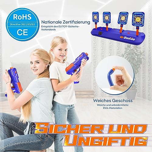 Zookao Spielzeug Pistole für Kinder, Automatische Zielscheiben Digitale Ziele für Nerf Gun Spielzeug Ab 6 7 8 9 10 11 12 Jahre Junge Mädchen Halloween Weihnachten Geschenke Junge 6-12 Jahre, Blau