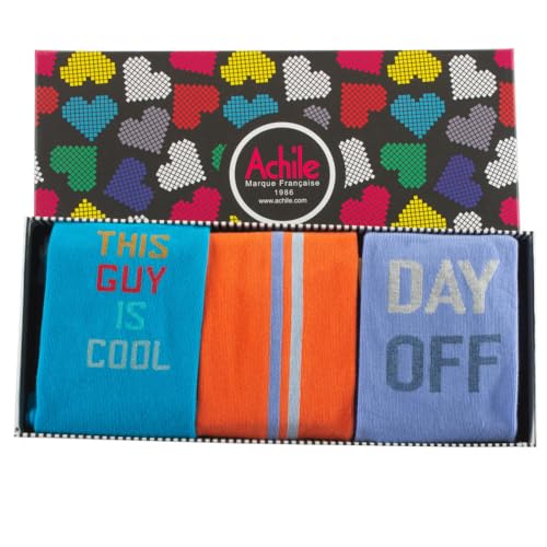 ACHILE - Coffret de 3 paires de mi-chaussettes fantaisie messages Coton majoritaire - couleur - Assorties - Pointure - 39-46