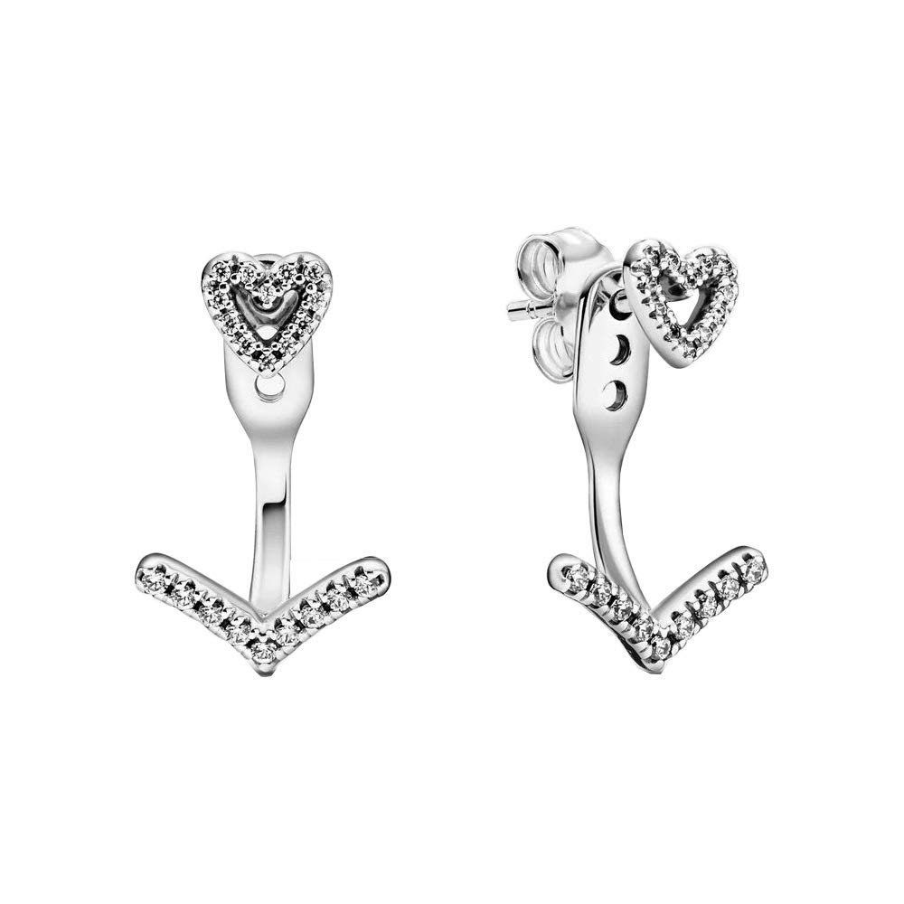 PANDORA Pendientes de corazón de Wishbone Wish de plata de ley con circonitas cúbicas/tamaño: 1,7 cm, 1,7cm, Metal precioso, Circonia cúbica
