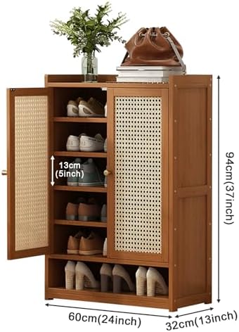 Shoe Storage Cabinet Cabinets Hallway Slim Cupboard Cupboards Hallways Slimline，Farmhouse Rattan Shoe Cabinet for Entryway - Stylish Storage Rack with Doors & Open Shelves, Perfect Hallway L