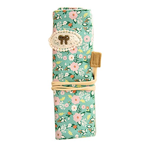 Preisvergleich Produktbild HugeStore Niedlich Blumen Leinwand Federmäppchen Stiftemappe Mäppchen Stiftemäppchen Schüleretui Bleistifte Tasche Grün