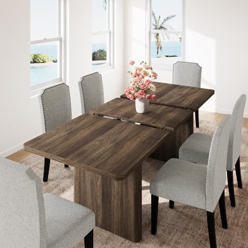 Image of GarveeHome Rectangular 63 inch-82.7 inch Extendable Dining Table with Round Corner | Spacious, Sturdy, Stable, Farmhouse, Scratch-Resistant, Durable, Easy to Assemble, Matches Any Chair Style, Sturdy Base