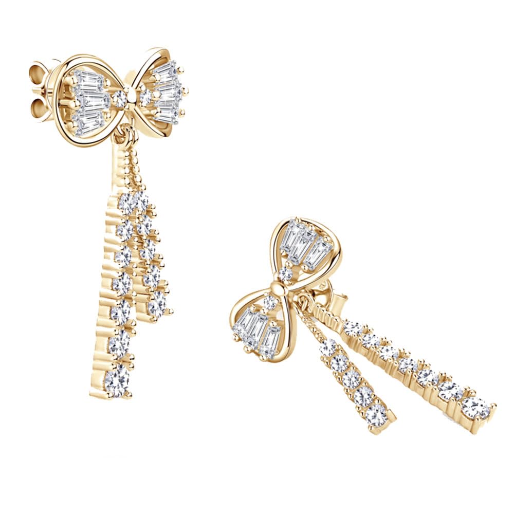 WBDWWTD Sterling Silber & Gold Schleife Ohrringe Ohrhänger Moissanit für Frauen Geburtstag Schmuck Geschenke
