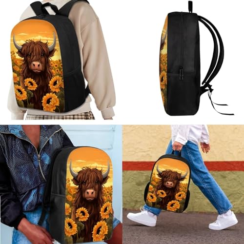 Showudesigns Highland Cattle Backpack Set for Teen Girls 8-10/10-12 Boys School Bag With Lunch Bag Pencil Case Sunflower Kids Bookbag Middle Primary School Book Bags 4Th/5Th/6Th Grade Causal Daypack3