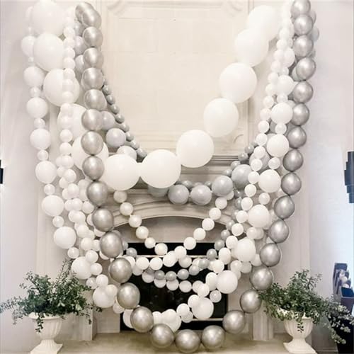 Image of Silver Link Balloons, 60PCS Linking Balloons with Tail for Balloon Wall Arch and Chains, Quick Linkable Balloon for Wedding Birthday Baby Shower Engagement Graduation Party Decorations (6inch)