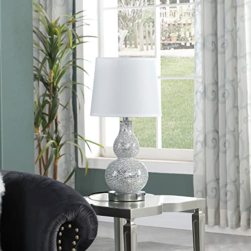 Ore International 19.5" In Mirror Glass Mosaic Silver Chrome Polyresin Table Lamp #TOP2
