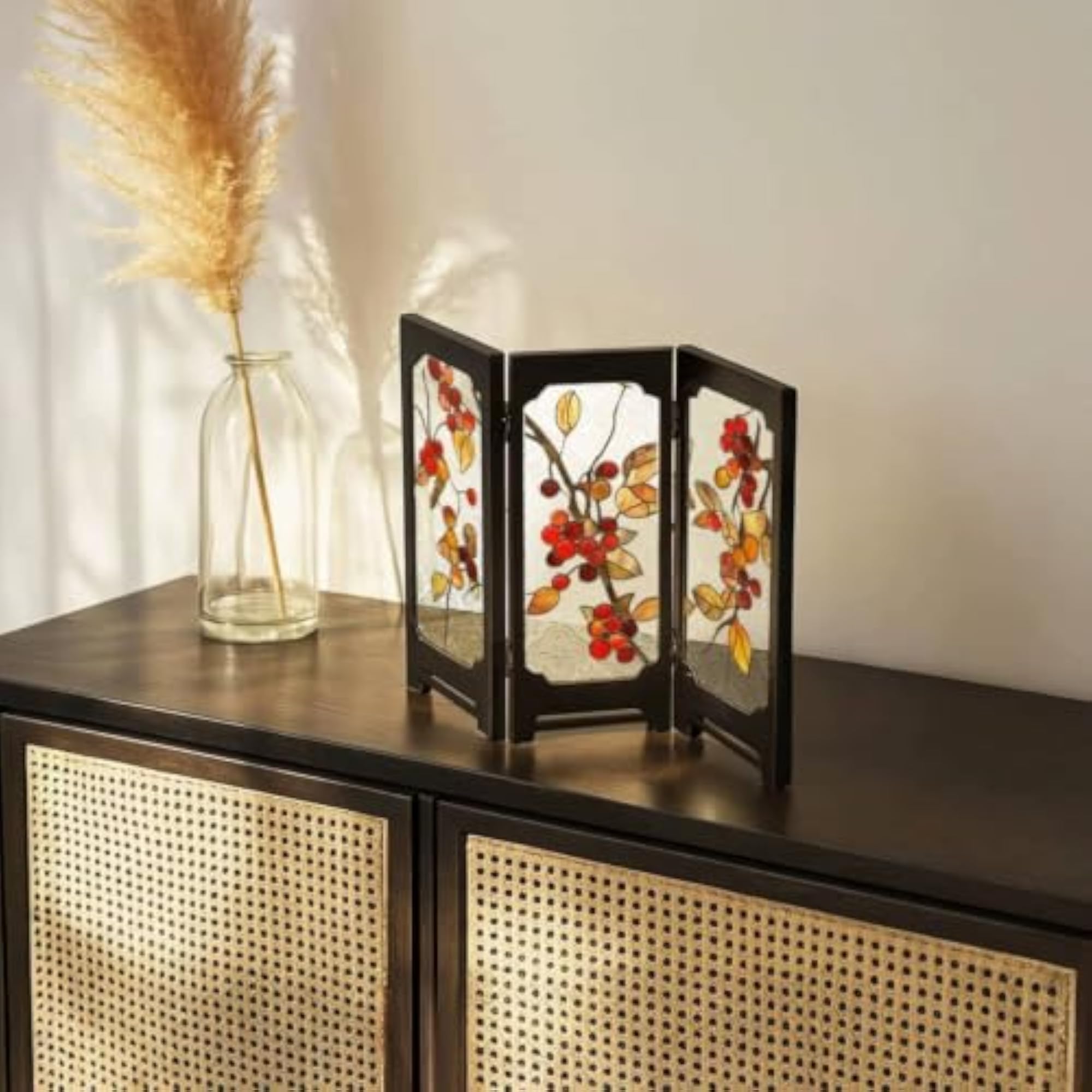 Foldable Design Chinese Glass Table Screen, Space-Saving