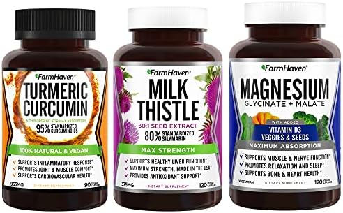 FarmHaven Milk Thistle Capsules + Turmeric Curcumin with BioPerine Black Pepper Magnesium Glycinate & Malate