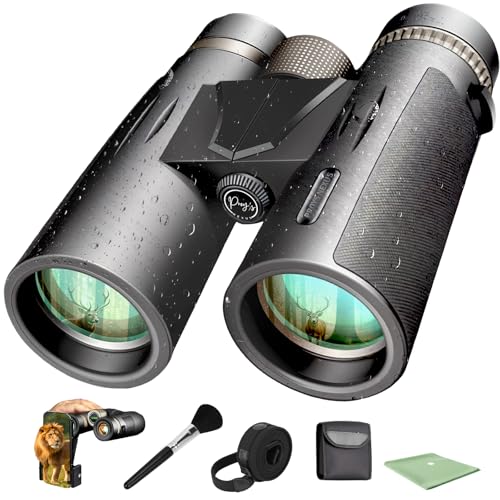 PROY’S Nexus® Prismaticos Profesionales 12x42 HD Largo Alcance | BaK 4, IP55 Impermeable | Pack Completo: Funda, Adaptador Móvil, Kit Limpieza | Aves, Naturaleza, Caza
