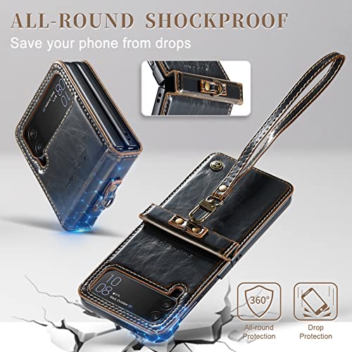 Gooodidear Galaxy Z Flip 4 Case, Shockproof With Hinge Ring Kickstand Protective Cover For Samsung Flip 4 Case, Leather Heavy Duty Magnetic Anti-Scratch Bumper Phone Protection Z Flip 4 Case 5G,Coffee #TOP5
