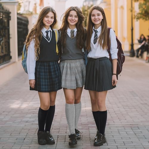 3 Pairs Girls Knee High School Uniform Socks Casual Dress Socks Long Seamless Combed Cotton2