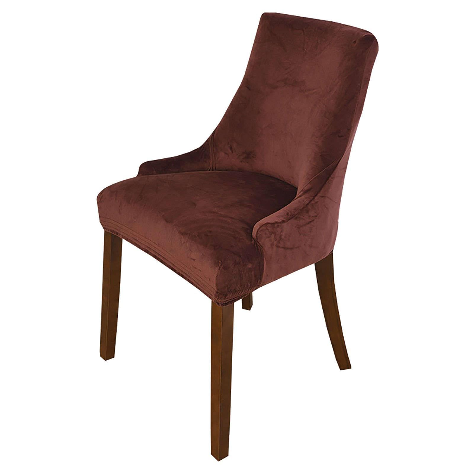 WJHDWYD Elastic Velvet Wingback Side Chair Covers, Set of 1 Thick Dining Chair Covers Removable Washable Arm Chair Protector Cover-Gold-Set of 1(Brun,Lot de 1)