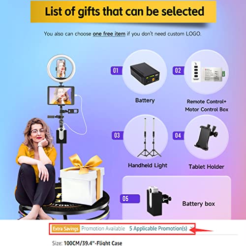 Harzhi 360 Photo Booth 115Cm Machine For Parties With Software Remote Control Automatic 360 Spin Camera Booth With Free Logo Ring Light Accessories For 7 People To Stand On With Trolley (45.3") #TOP3