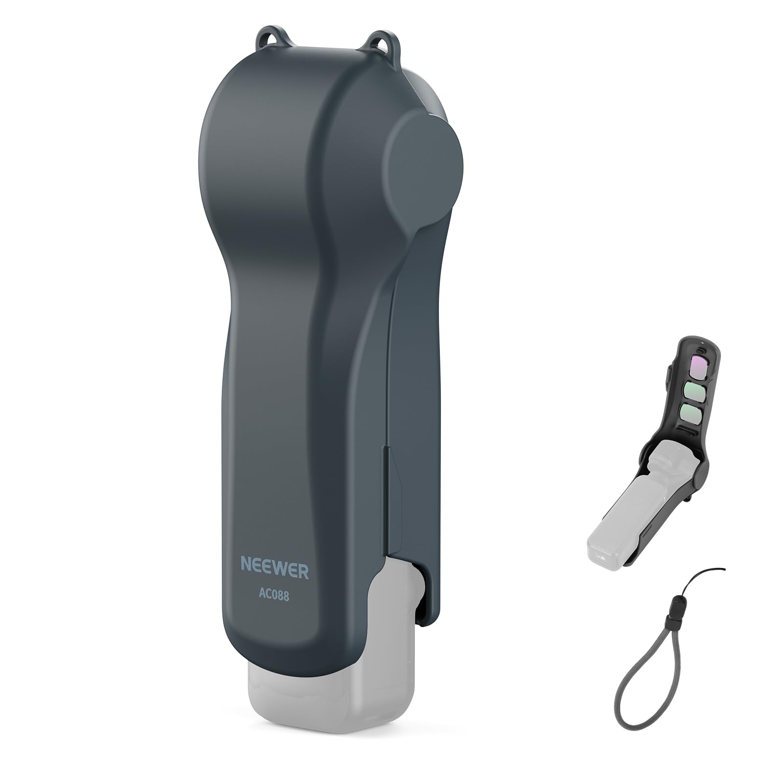 NEEWER Custodia Protettiva Compatibile con Pocket 4/3 & Xtra Muse, Cover da Viaggio con Scomparti per Filtri e Cinturino da Polso Creator Combo Accessori Action Cam, AC088 (Grigio Scuro)