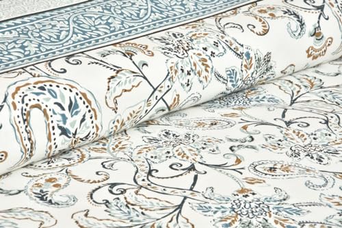 Image of ElanorHomes King Size Cotton Bedsheet for Double Bed, Pure Cotton Bed Sheet King Size, 90 x 108 King Bedsheet with 2 Pillow Covers, Soft Breathable Printed Bed Linen (Blue Floral Print)