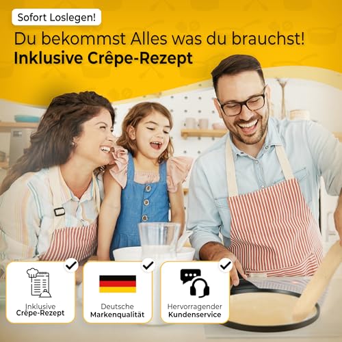 Crepe Pfanne Induktion 26cm mit 3-facher Antihaftbeschichtung inkl. Spatel & Verteiler aus deutschem Buchenholz - Pfannkuchenpfanne für ALLE Herdarten - Flache Crepes Pfanne ohne PFOA + PFOS – Bild 8