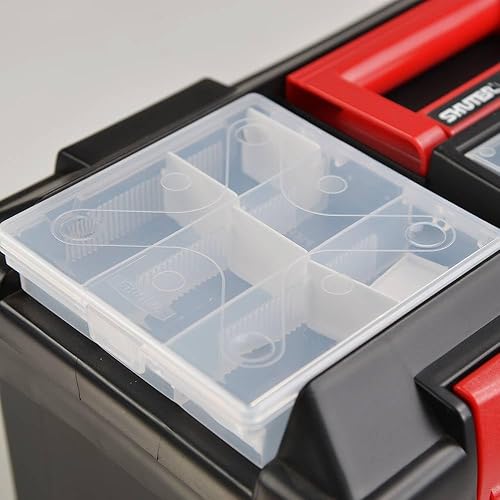 Miniatura 5 de SHUTER Caja de herramientas de plástico de 17 pulgadas con bandeja y 2 bandejas de piezas pequeñas extraíbles en la tapa para tornillos, tornillos,