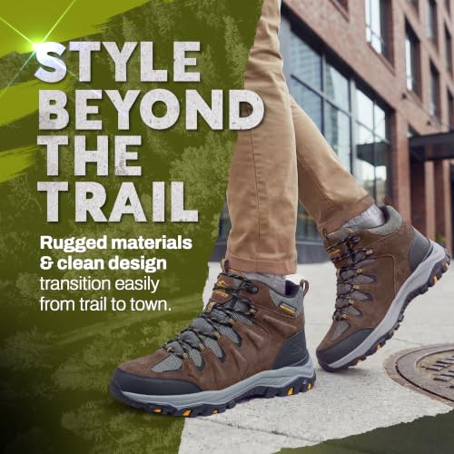 Image of Skechers Men's USA Rickter - Branson Mid Top Waterproof Lace Up Hiker Boot | Hiking, Waterproof, Relaxed Fit, Air-Cooled Memory Foam, Lace-Up