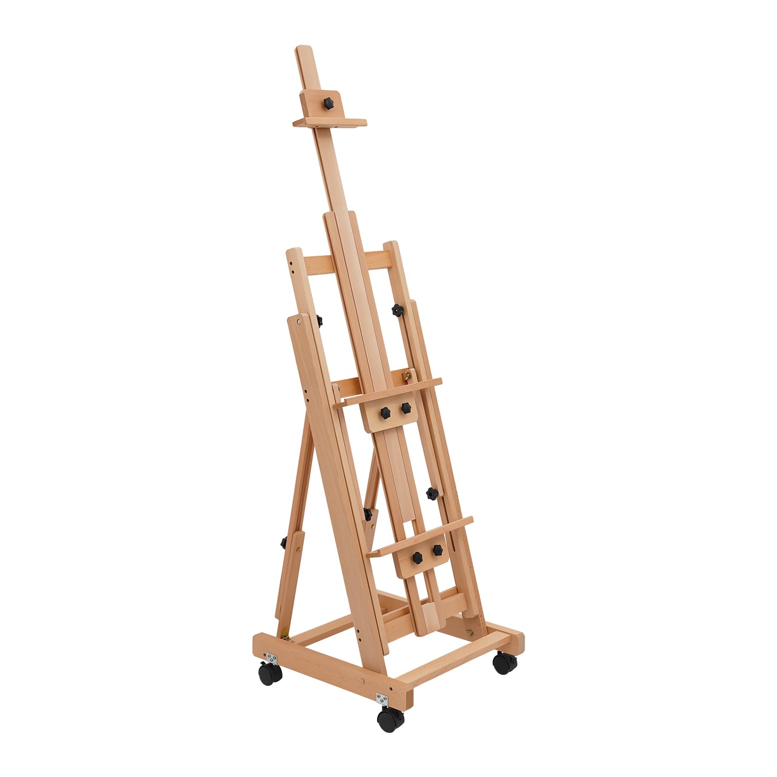 Verstellbare Staffelei aus Buchenholz, 143–232 cm, mit 4 Rollen und Bremsen – stabiler Malständer für Atelier, Kunstausstellung und Hobby, leicht und tragbar (Holzfarbe)