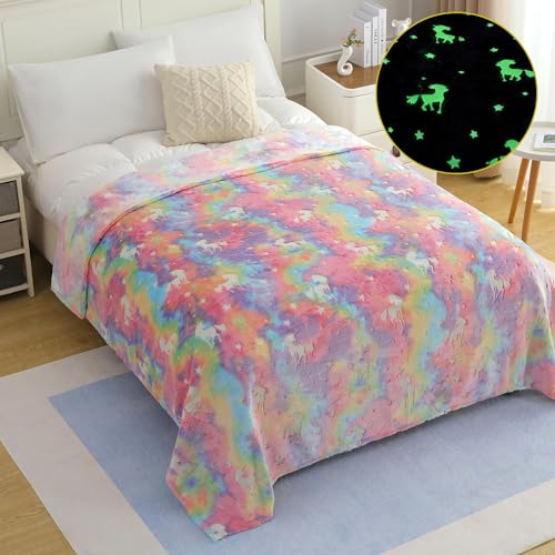 Image of Story@Home Glow Blankets for Kids |Summer Blanket for Kids | Kids Blanket 0-15 Years (200x150CM) Soft Fleece Blanket | Cozy & Warm All-Season Radium Blanket for Boys & Girls-Unicorn Rainbow