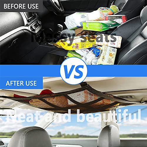 31X21 Double Layer Car Ceiling Cargo Net With Zip Seals,Adjustable+Large Capacity Car Organizers And Storage Won't Sagging Car Ceiling Cargo Netting For Long Road Trip Travel Camping #TOP2