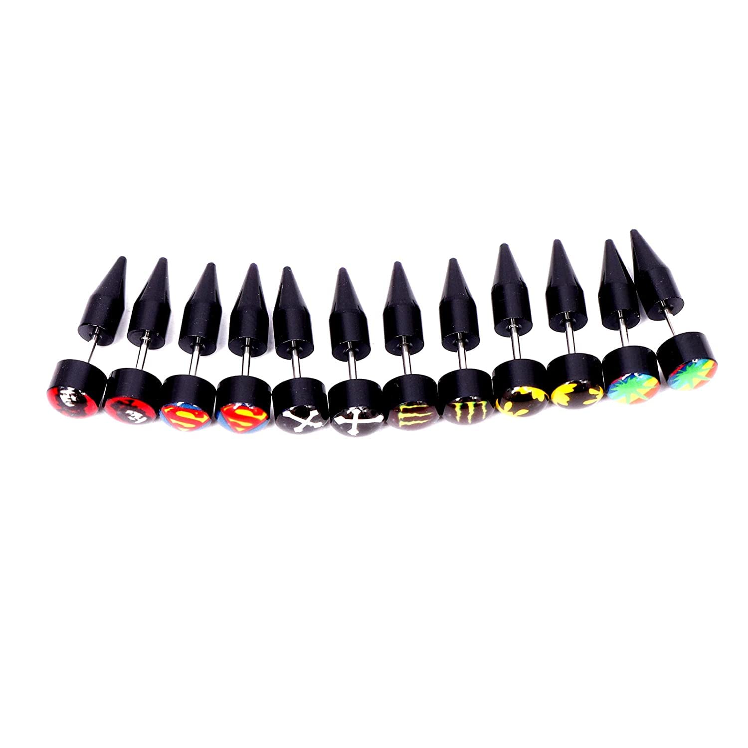 Mens Multicolor Piercing Screw Bali Spike Stud Combo Earing Pierced Plastic Stud Earring-image-16