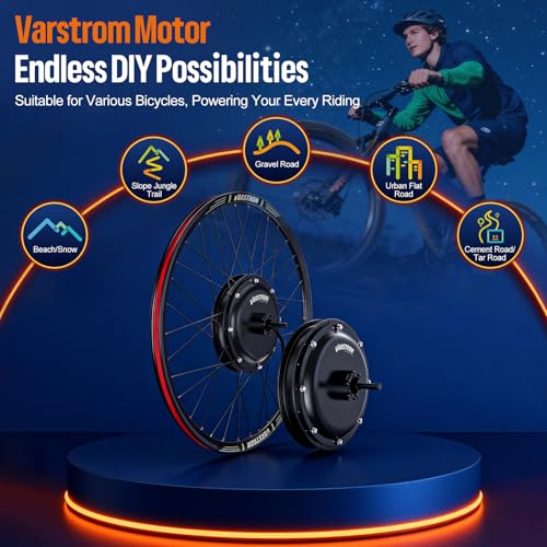 Varstrom Front Hub Motor Kit - 48V 1000W Electric Bike Conversion for 26"/27.5"/28"/29"/700C Front Wheel Ebike Conversion Kit with Battery & Display Optional - Non-Gear Brushless Hub Motor