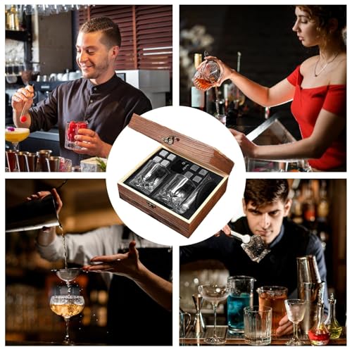 Vasos de whisky de cristal con caja de madera de regalo para cristalería de salón 8