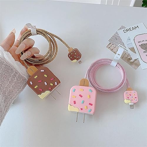 Image of Protective Charger Case for iPhone 18W 20W iPhone 17 16 15 14 13 12 11 Pro Max Charging Cable Charger Protective Cover Data Cable Protective Sleeve-Icecream Pink