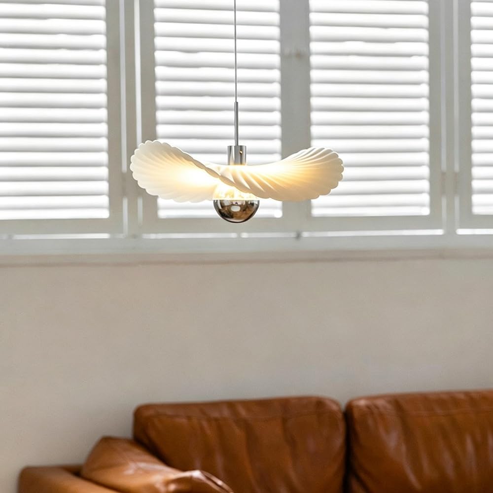 Suspension Moderne En Résine Blanche, Lampe Suspendue Led Chromée