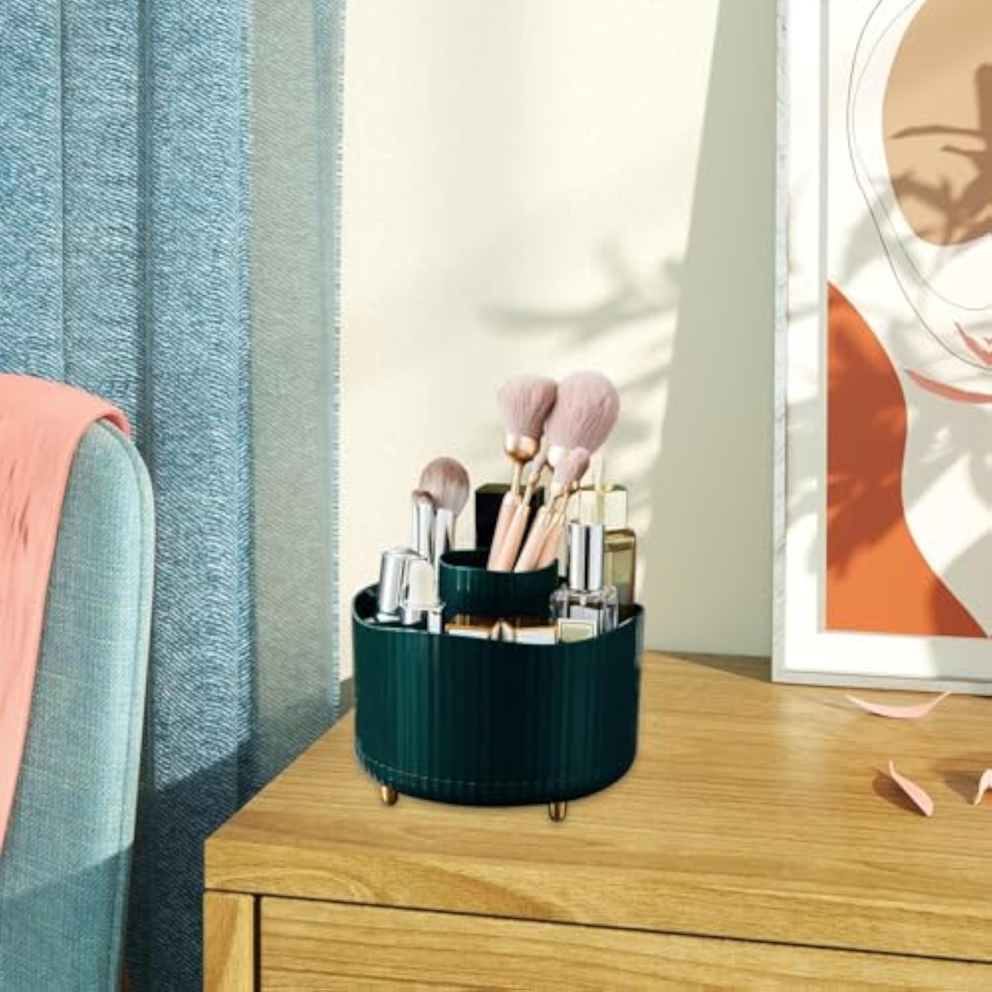 Makeup Organizer Holder Display Stand for Desktop Countertop, Green